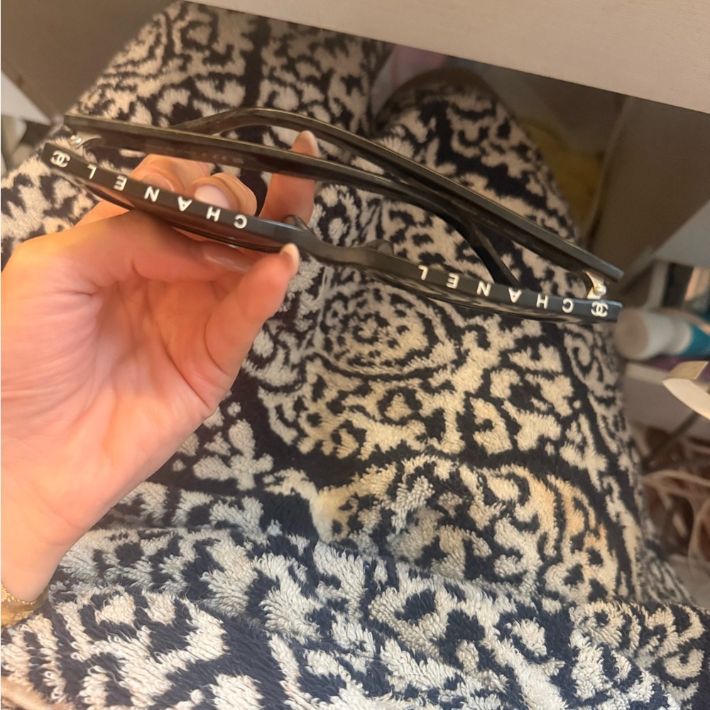 CHANEL Black Sunglasses Case with White Logo Detailing